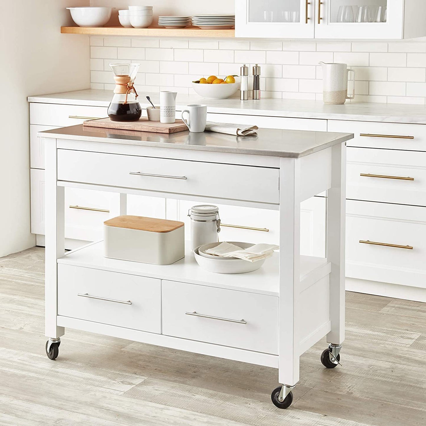 Savory Glide Kitchen Carts - Stainless Steel & White