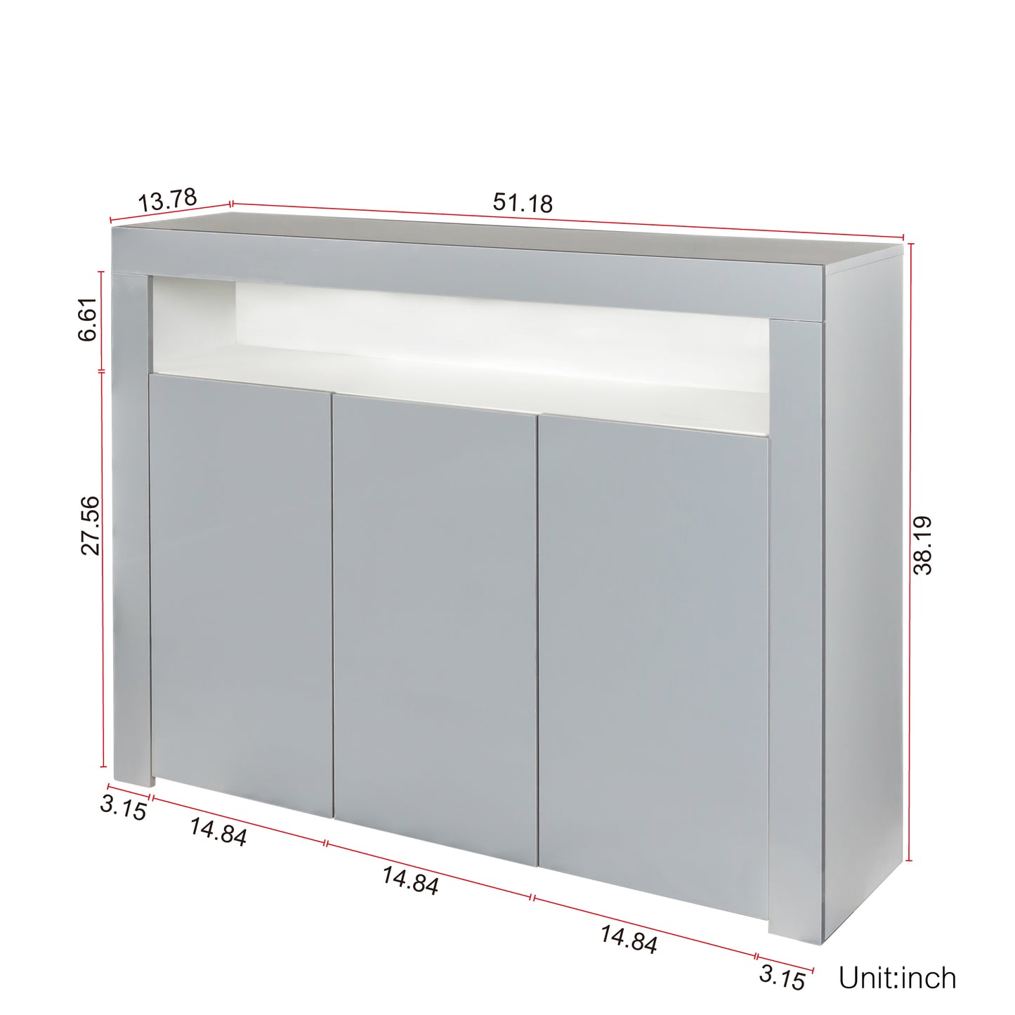 Glossy Glow Sideboard: Modern Storage Cabinet with LED Light