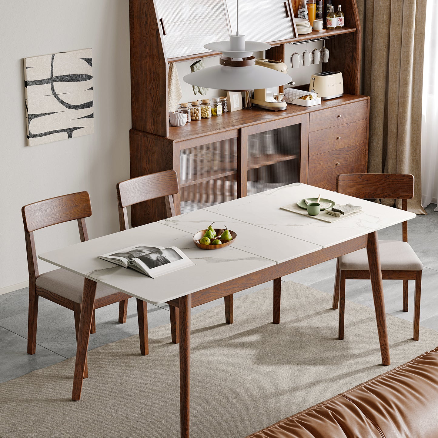 Elegant Oakwood Slate Dining Table