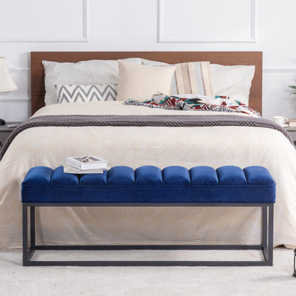 Metal Base Upholstered Bench - Navy Blue