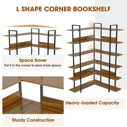 Stainless Steel Frame Corner 6-tier Shelves - Brown