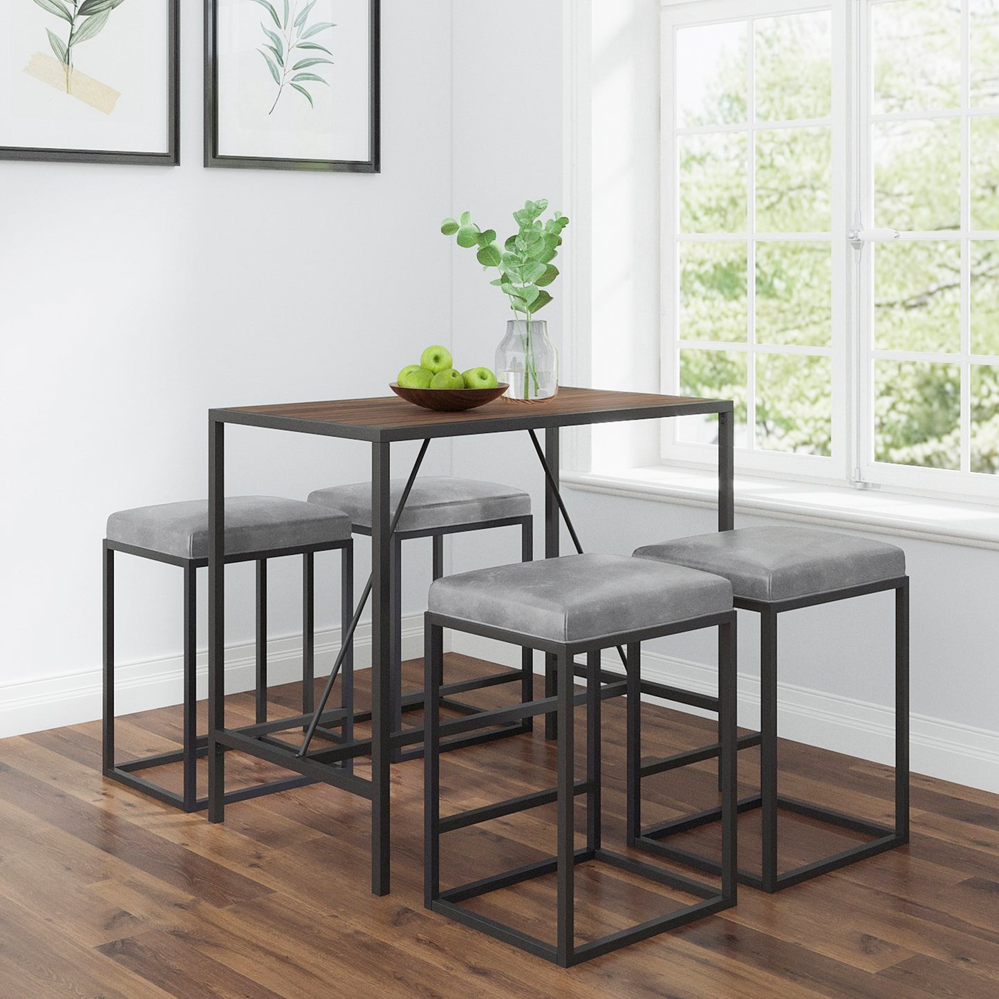 Elegant Walnut Metal Pub Dining Table