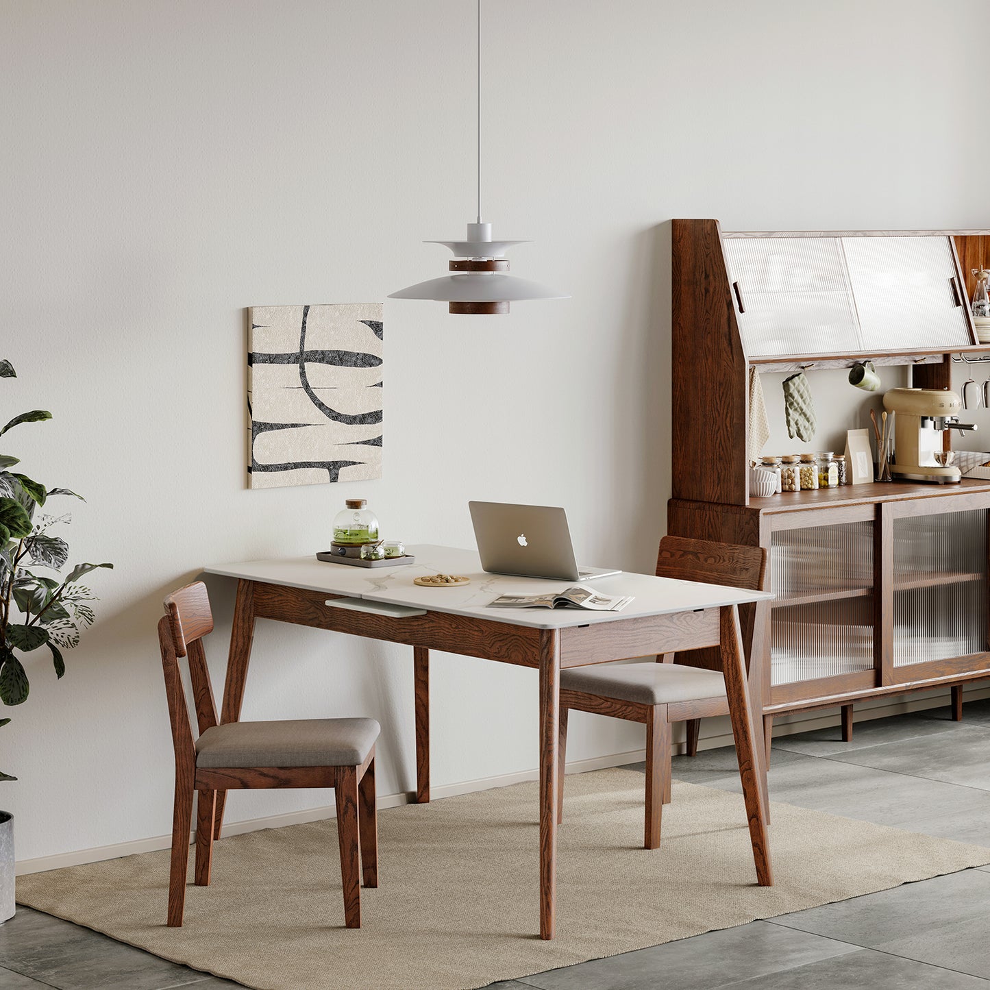 Elegant Oakwood Slate Dining Table