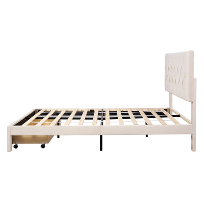 Helena Queen Size Velvet Platform Bed Frame - Beige