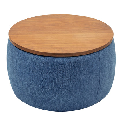 Versa Round Storage Ottoman Table - Navy Blue