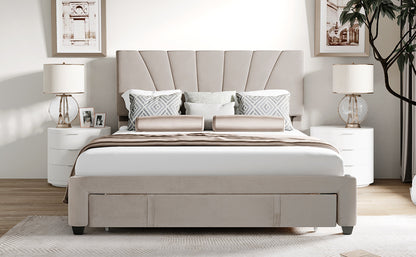 Xavier Twin Size Storage Bed Metal Platform Bed with Drawer - Beige