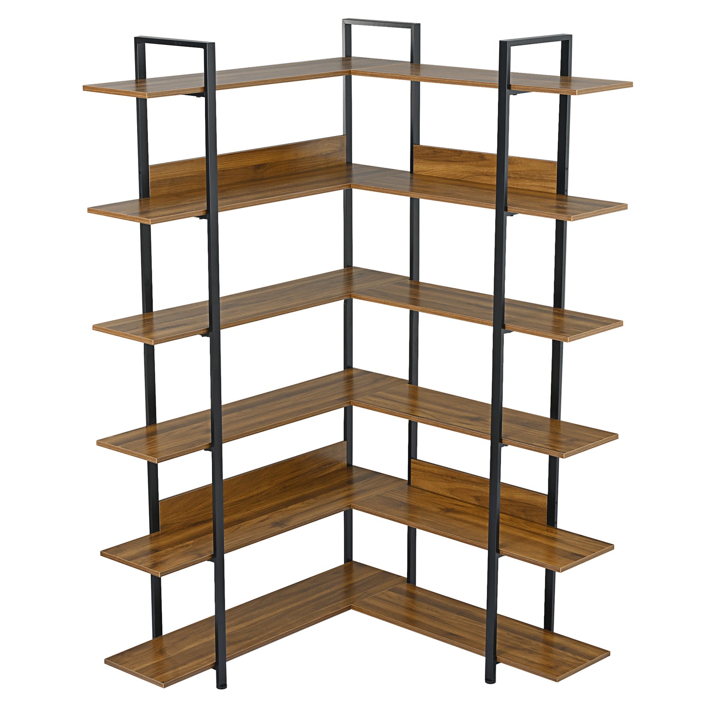 Stainless Steel Frame Corner 6-tier Shelves - Brown