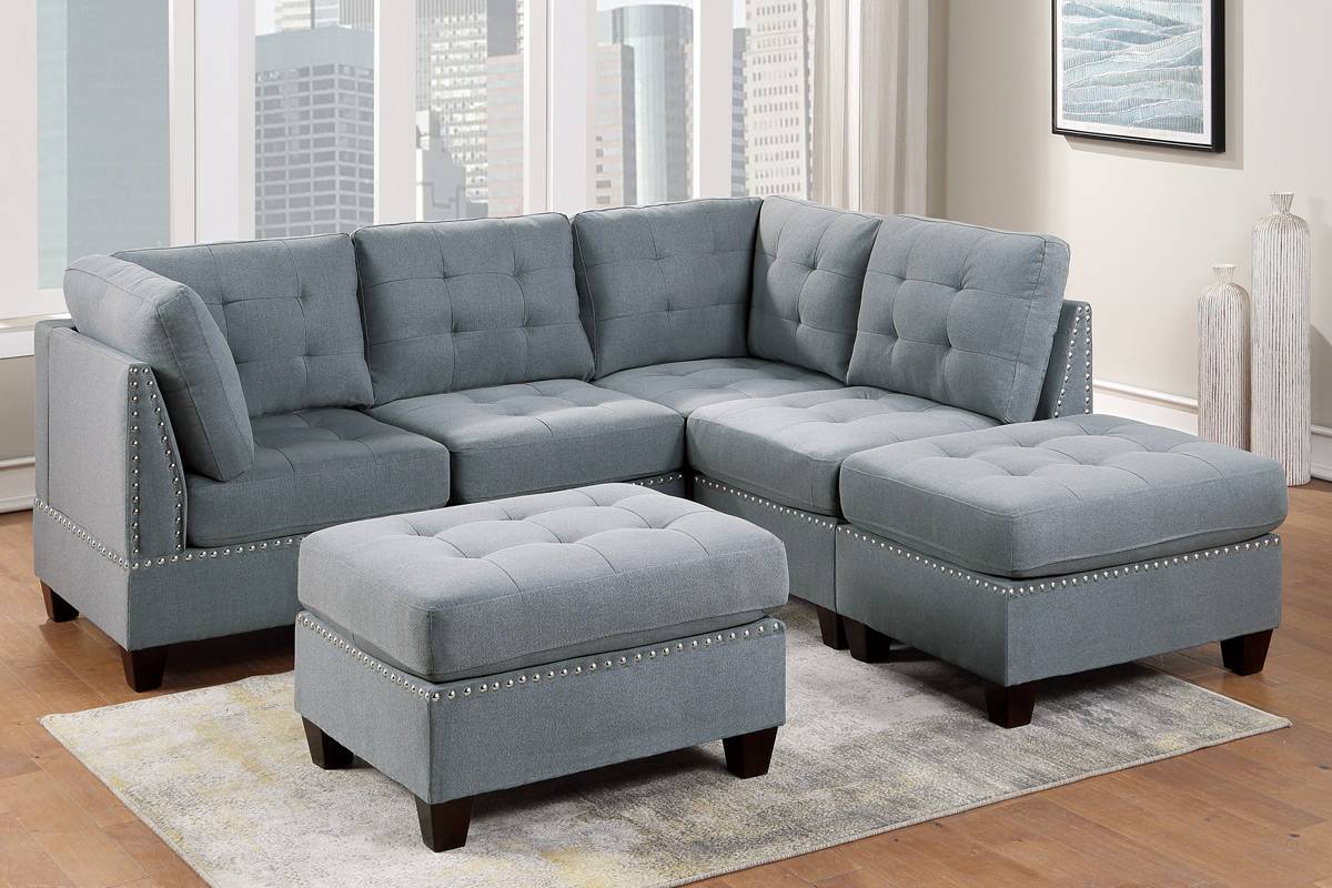 Tufted Fabric Ottoman - Grey
