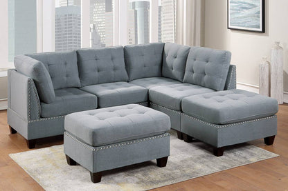 Tufted Fabric Ottoman - Grey