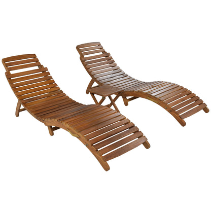 Elevate Lounge Outdoor Patio Wood Portable Extended Chaise Lounge Set - Gray