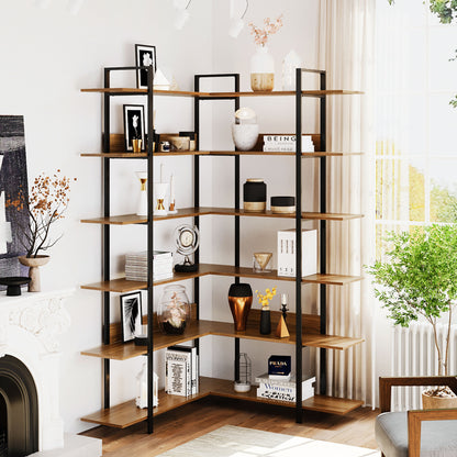 Stainless Steel Frame Corner 6-tier Shelves - Brown