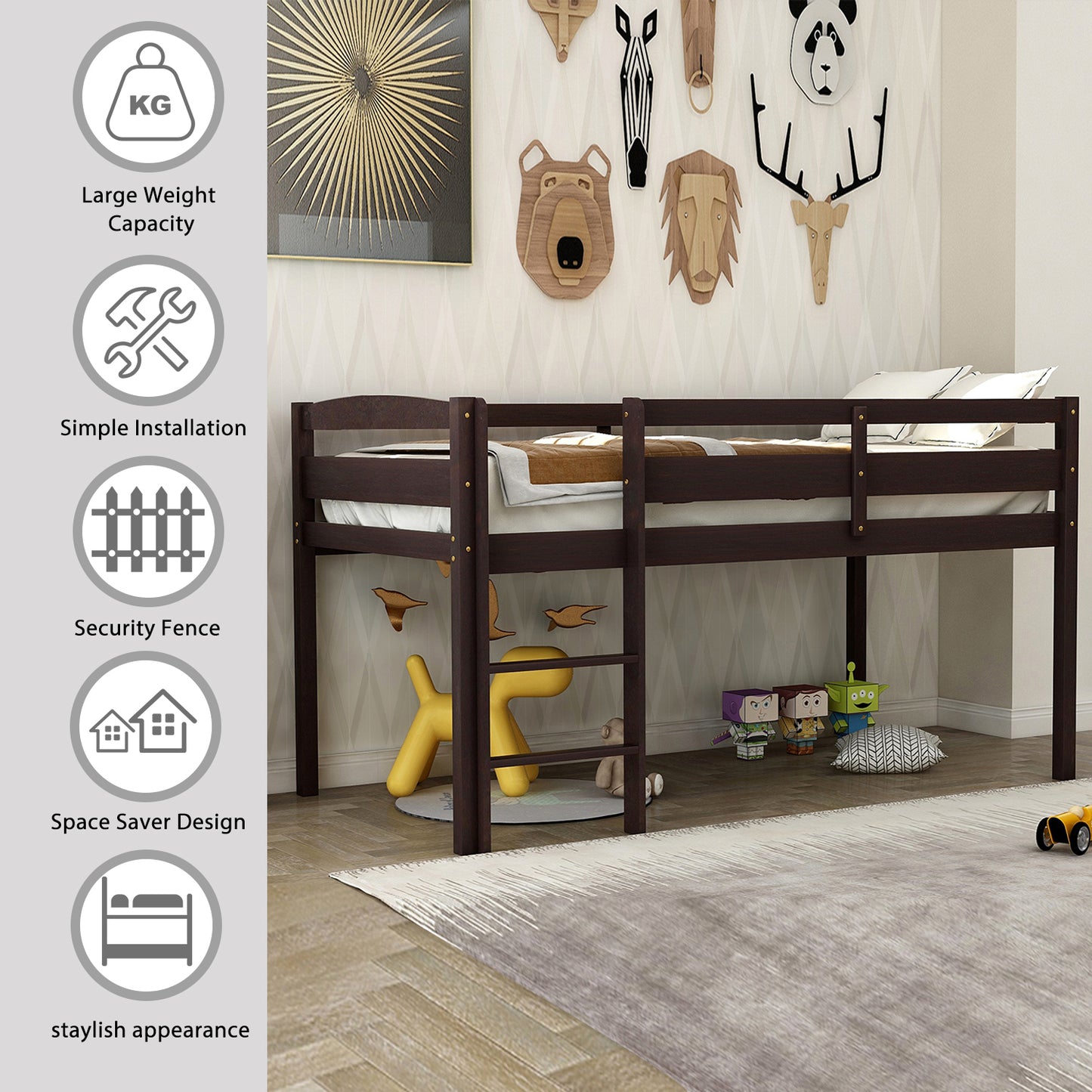 Espresso Dream Twin Wood Loft Bed