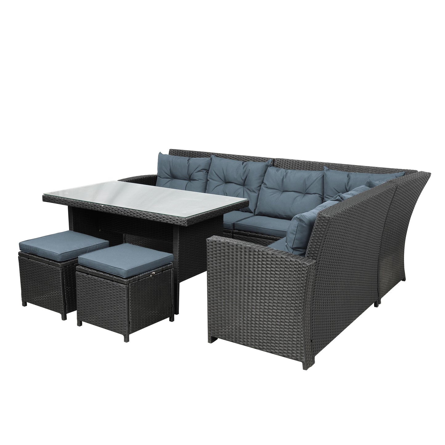 Elegant Oasis 6-Piece Outdoor Patio Furniture Set with Glass Table and Ottomans (Black)