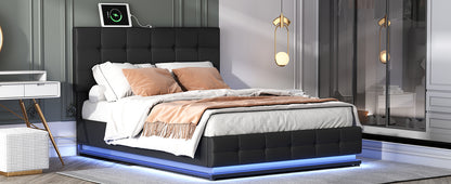 Luxury Dream Queen Bed with Smart Storage and LED Illumination - Black