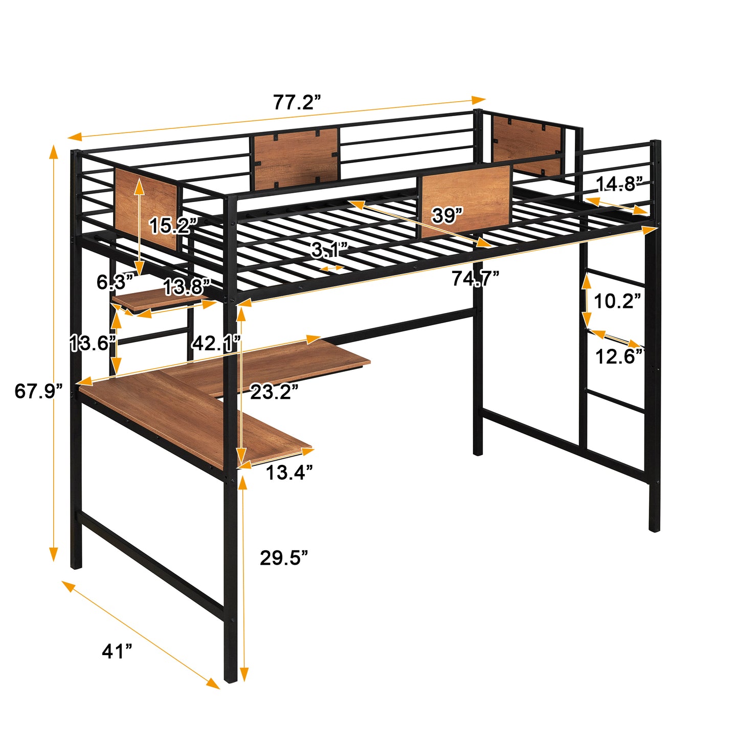 Venetian Vista Loft Bed  With Desk -Black
