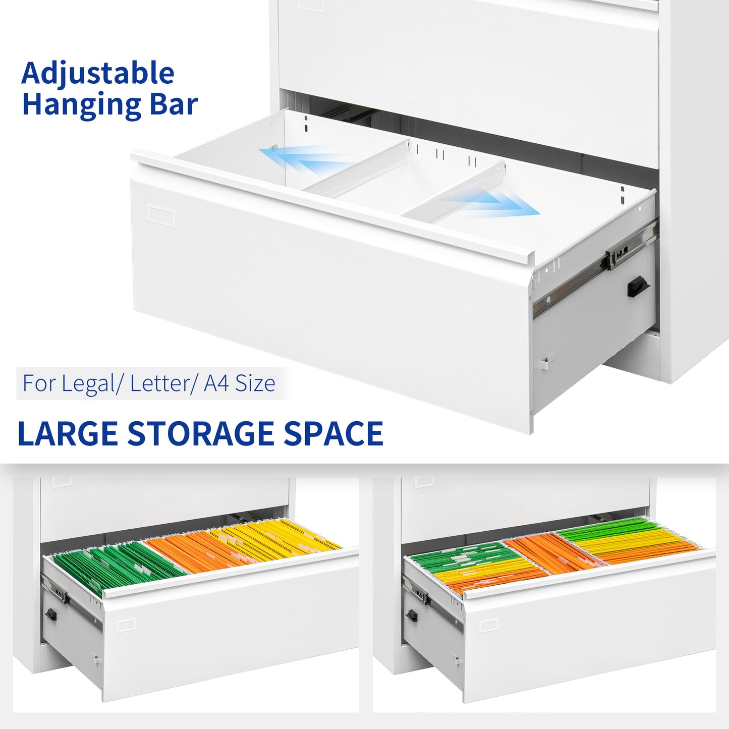 Lock Metal Steel 2 Drawer Lateral Filing Cabinet - White