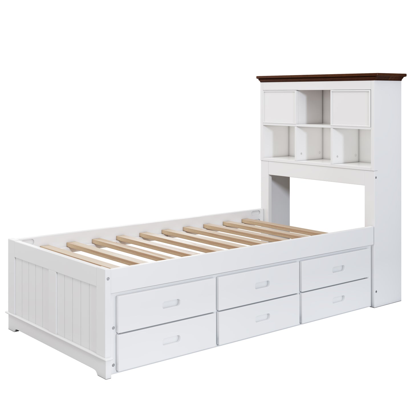 Twin Bookcase Bed with Trundle and Storage