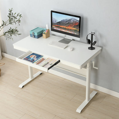 Standing Desk with Metal Drawer Adjustable Height (White Tabletop)