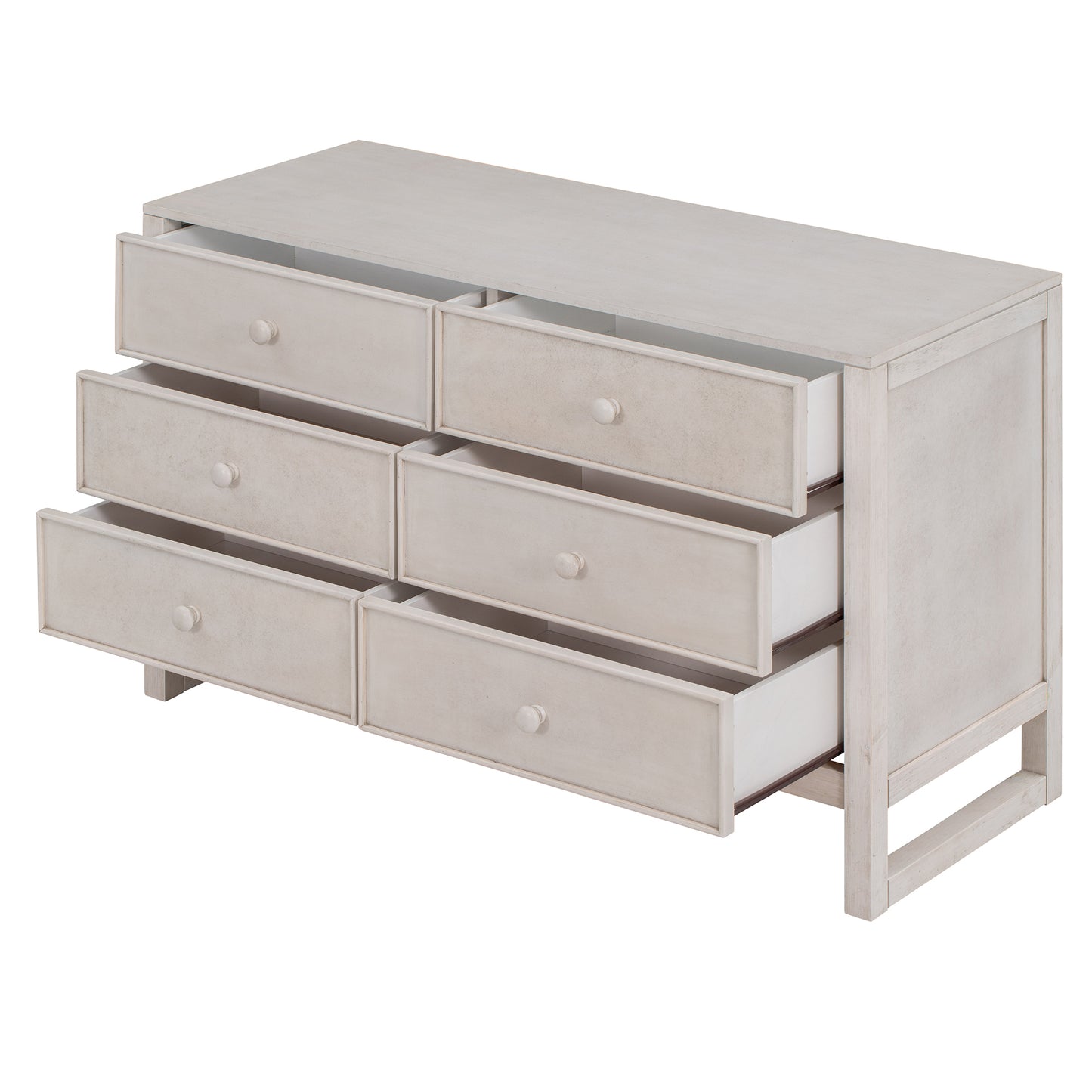 Elegant Vintage 6-Drawer Dresser: Antique White Wood Storage Cabinet