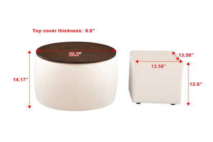 Versa Round Ottoman Set with Storage - Beige