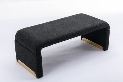 Boucle Fabric Ottoman - Black