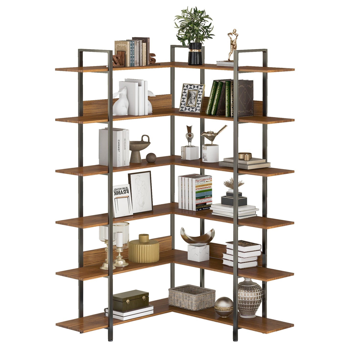 Stainless Steel Frame Corner 6-tier Shelves - Brown