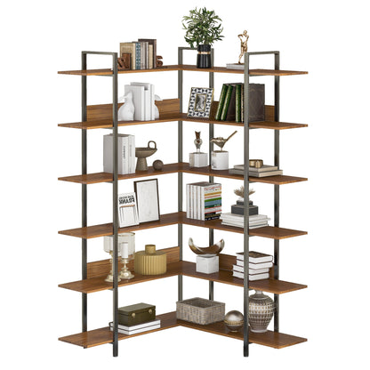 Stainless Steel Frame Corner 6-tier Shelves - Brown