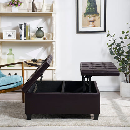 Square Faux Leather Storage Ottoman - Dark Brown
