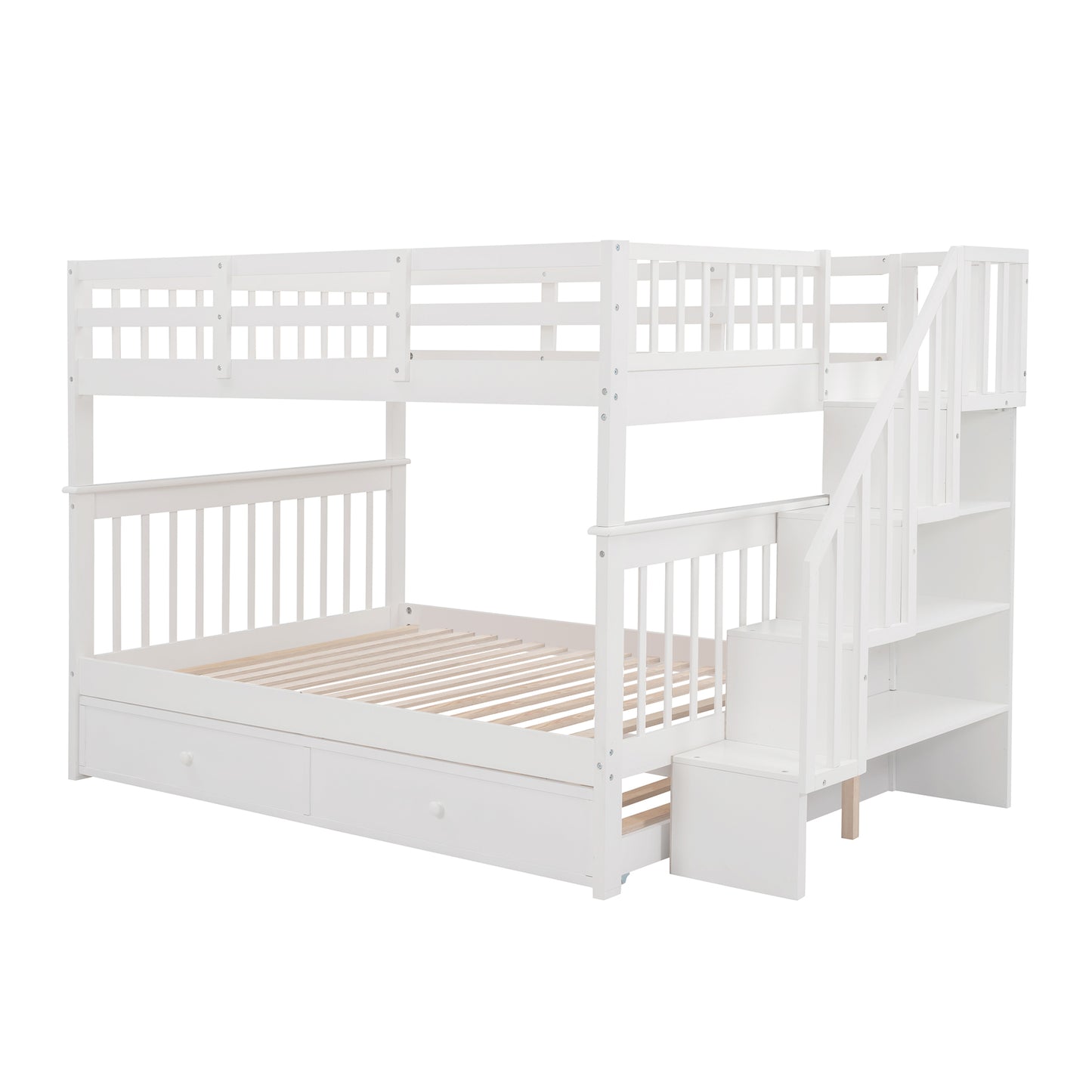Dreamscape Twin Trundle Bunk Bed with Storage and Guard Rail - Snow White