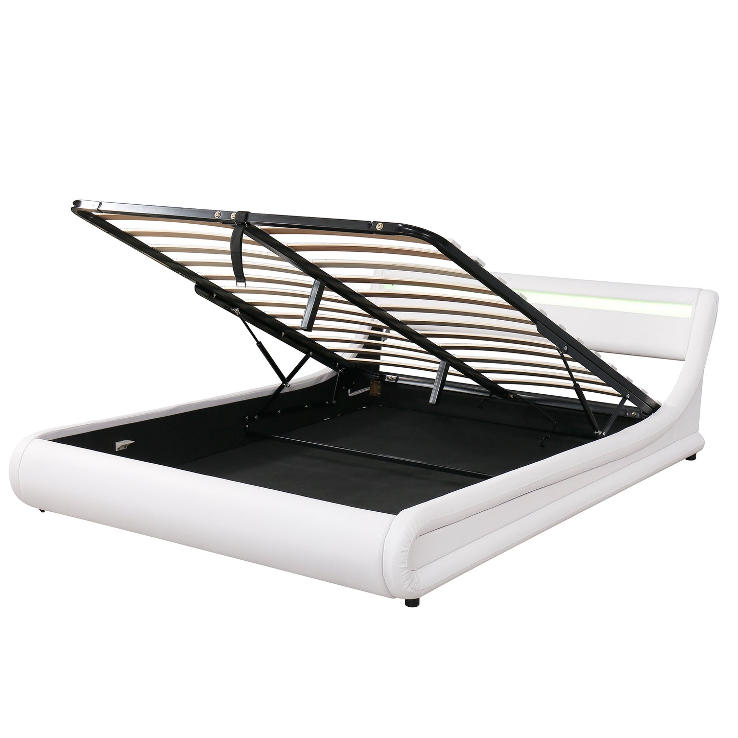 Farah Queen Size Storage Platform Bed w Hydraulic System - White