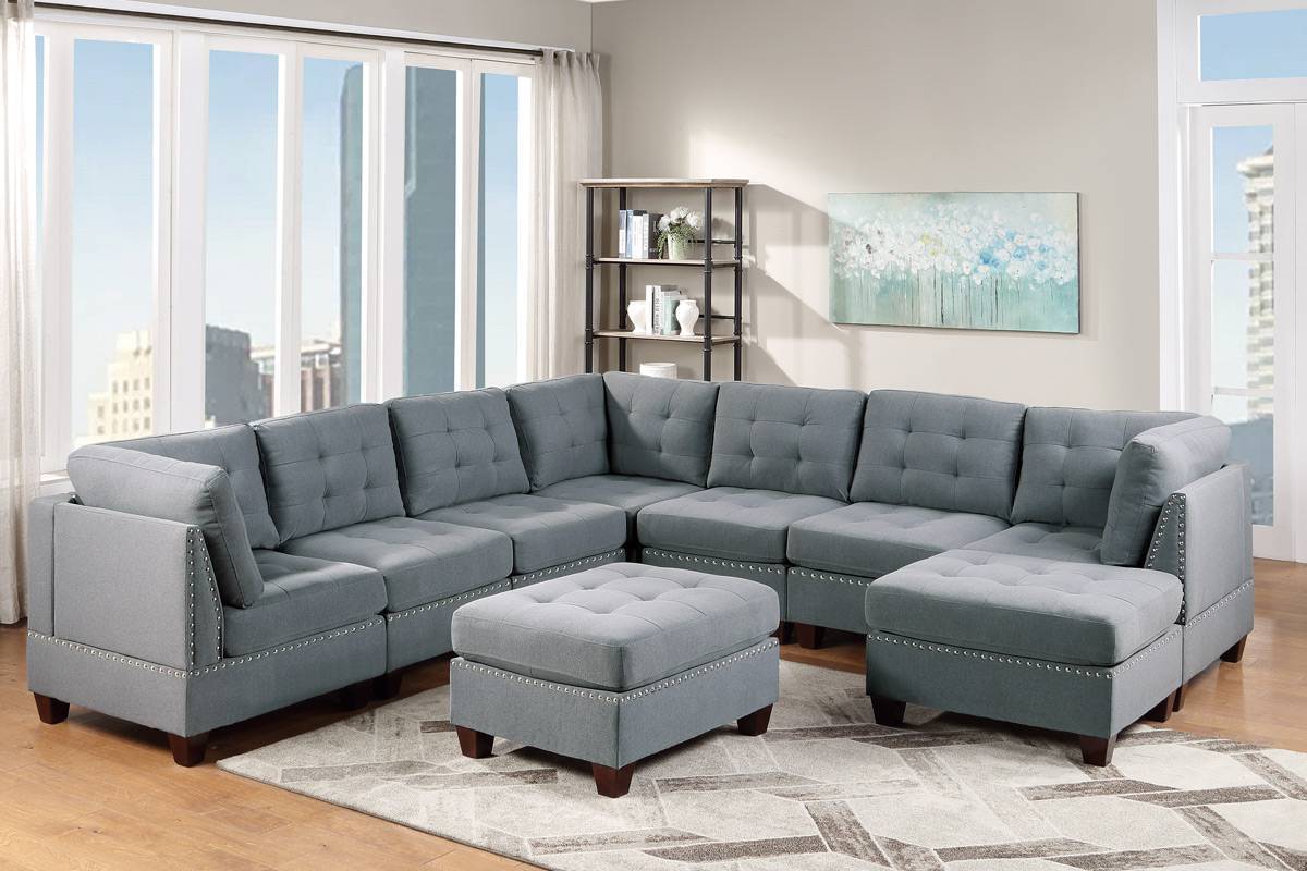 Tufted Fabric Ottoman - Grey