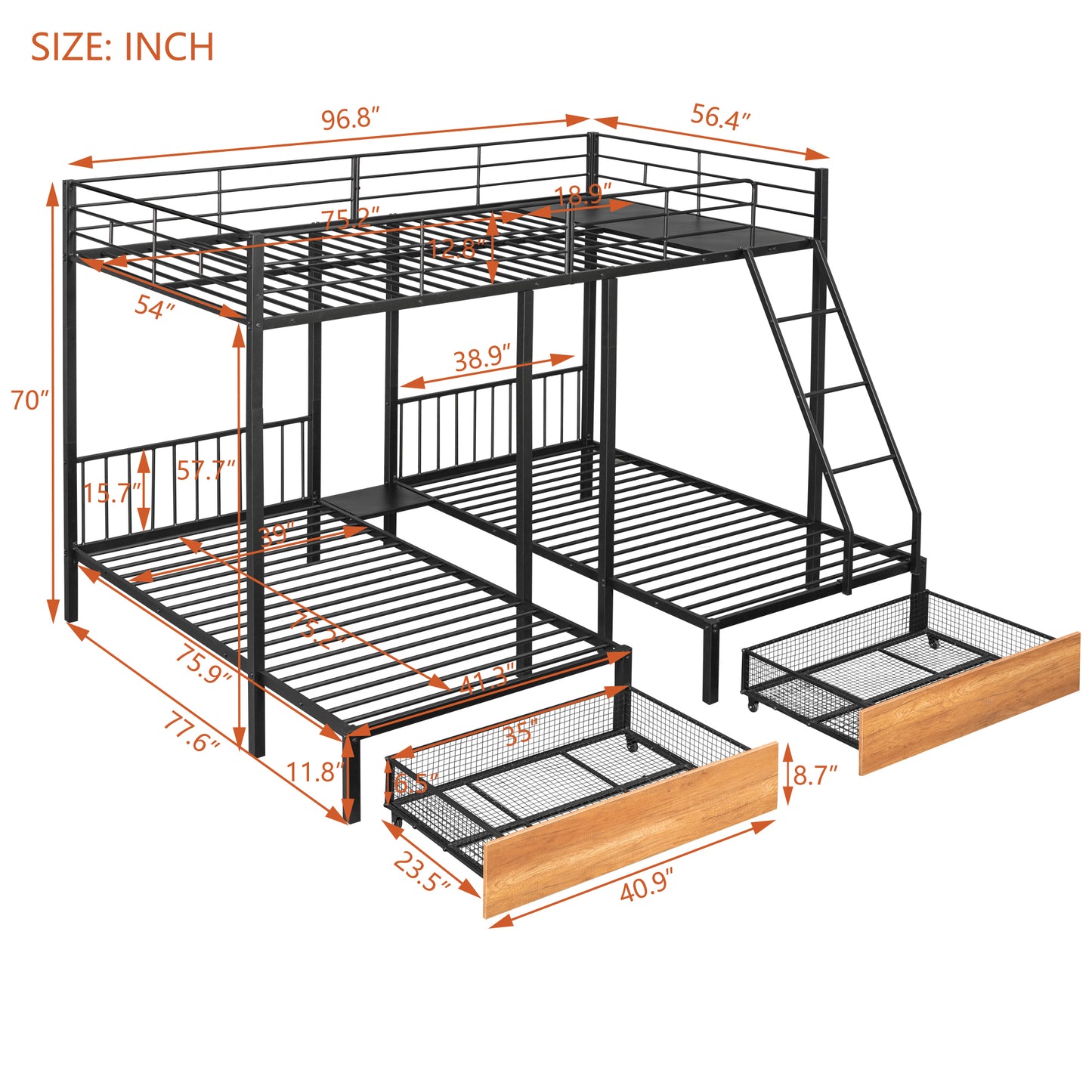 TripleMax Twin Bunk Bed - Sleek Black Design with Drawers and Guardrails