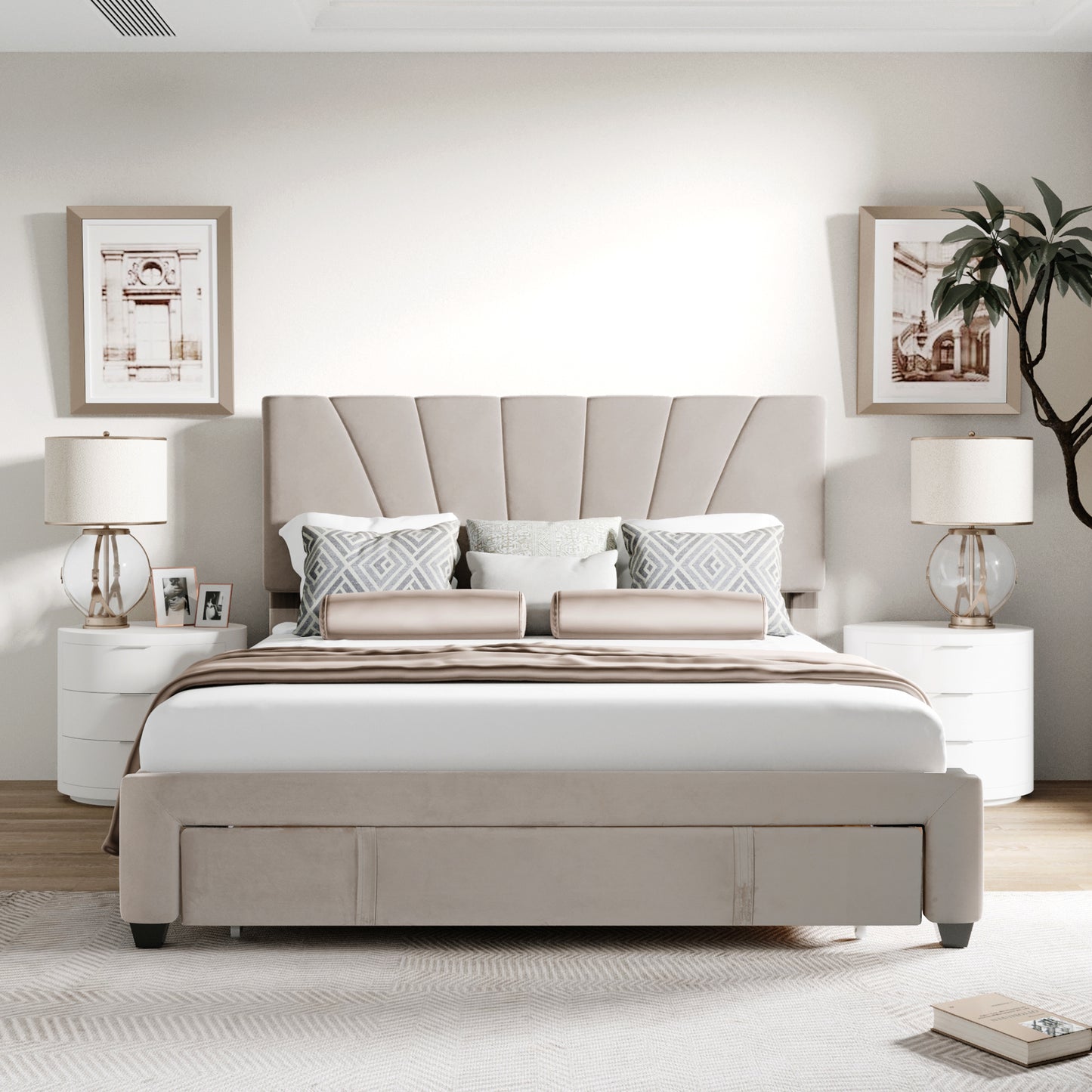 Xavier Twin Size Storage Bed Metal Platform Bed with Drawer - Beige