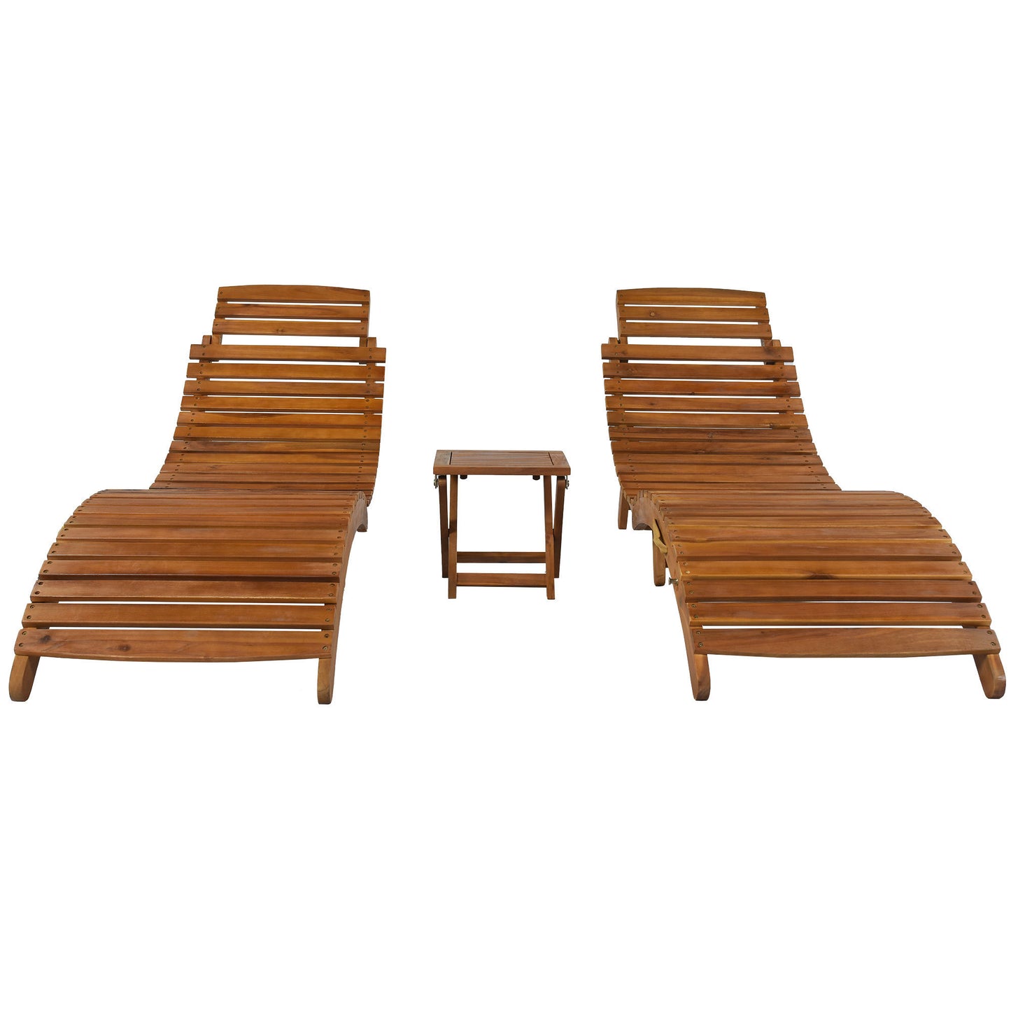 Elevate Lounge Outdoor Patio Wood Portable Extended Chaise Lounge Set - Gray