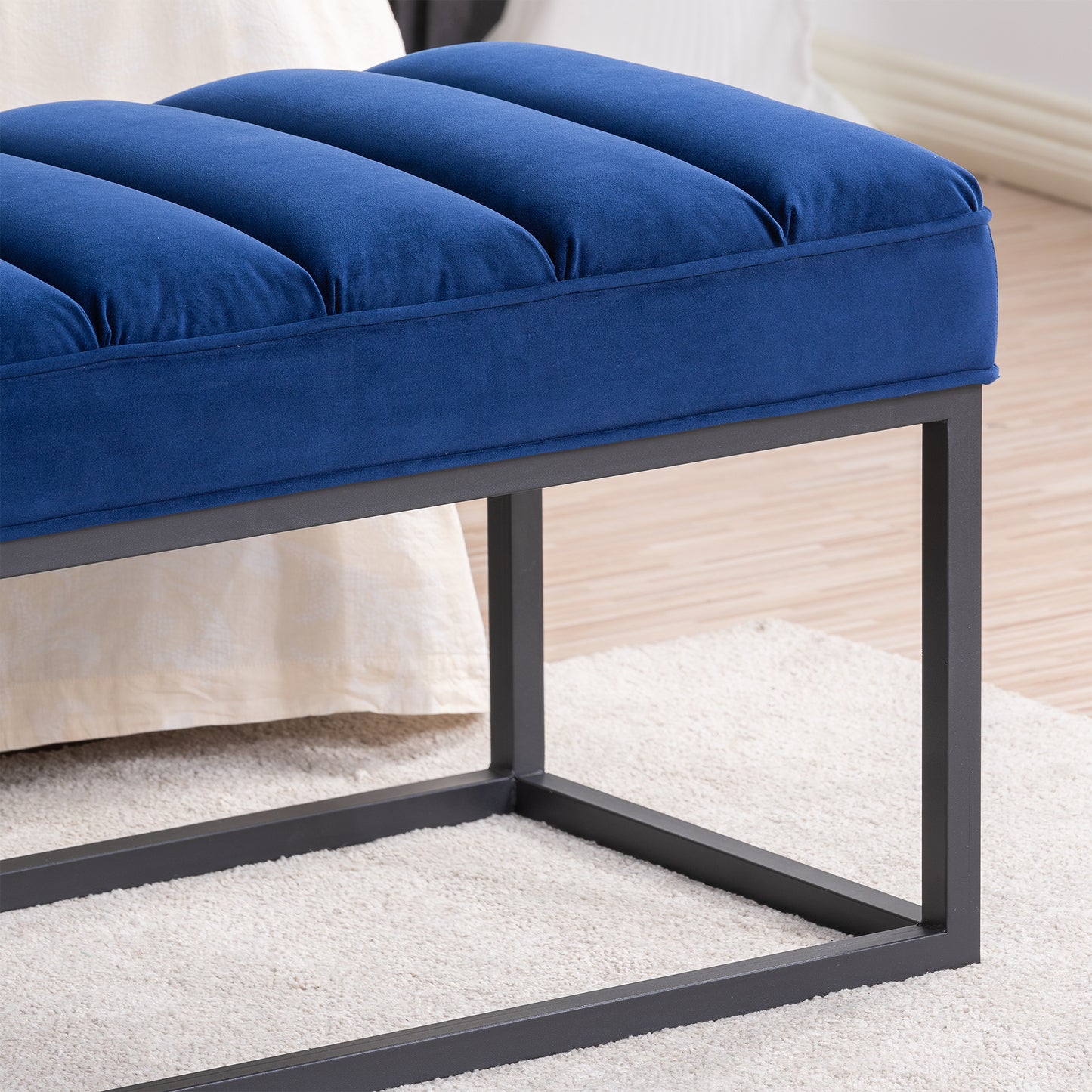 Metal Base Upholstered Bench - Navy Blue