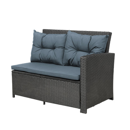 Elegant Oasis 6-Piece Outdoor Patio Furniture Set with Glass Table and Ottomans (Black)
