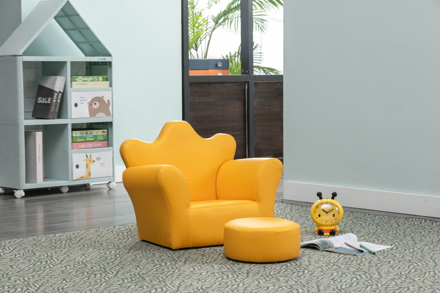 Crown Shape 1pc Kids Chair with Ottoman - Yellow