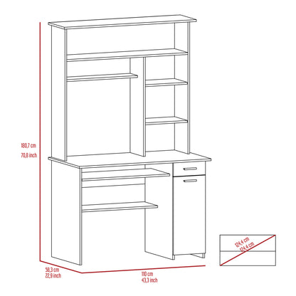 Smokey Oak 2-Drawer 7-Shelf Computer Desk with Hutch