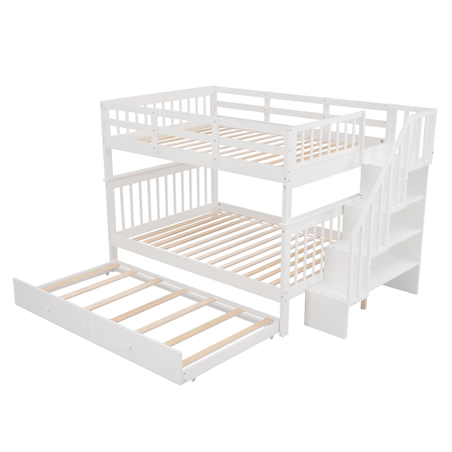 Dreamscape Twin Trundle Bunk Bed with Storage and Guard Rail - Snow White
