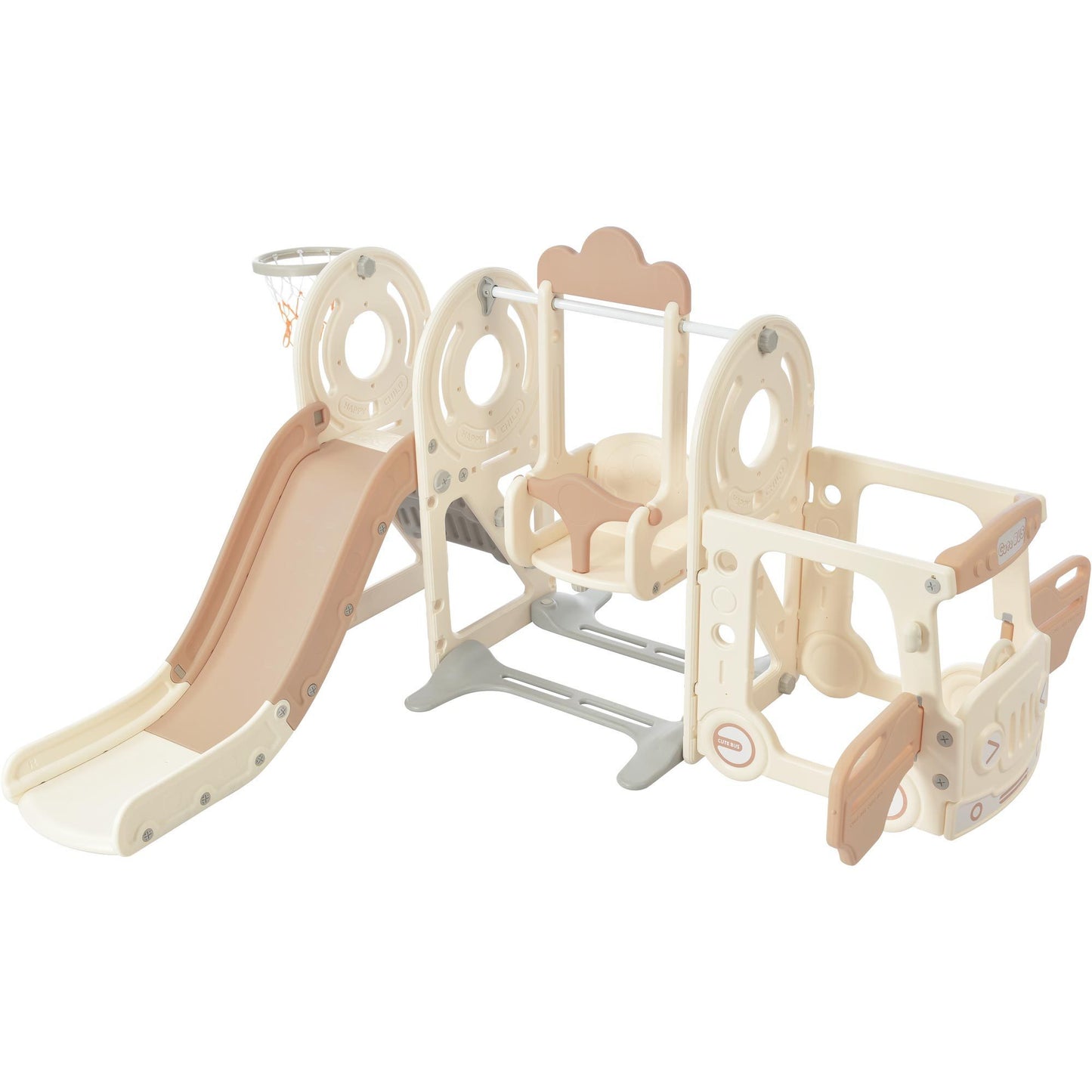 Kids Swing-N-Slide with Bus Play Set - Beige