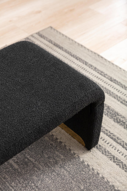 Boucle Fabric Ottoman - Black