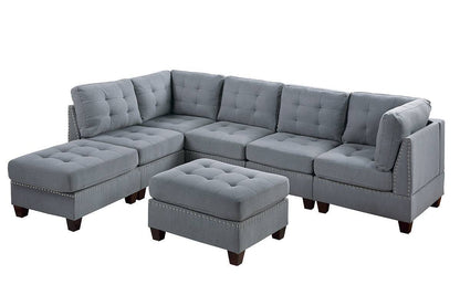 Tufted Fabric Ottoman - Grey