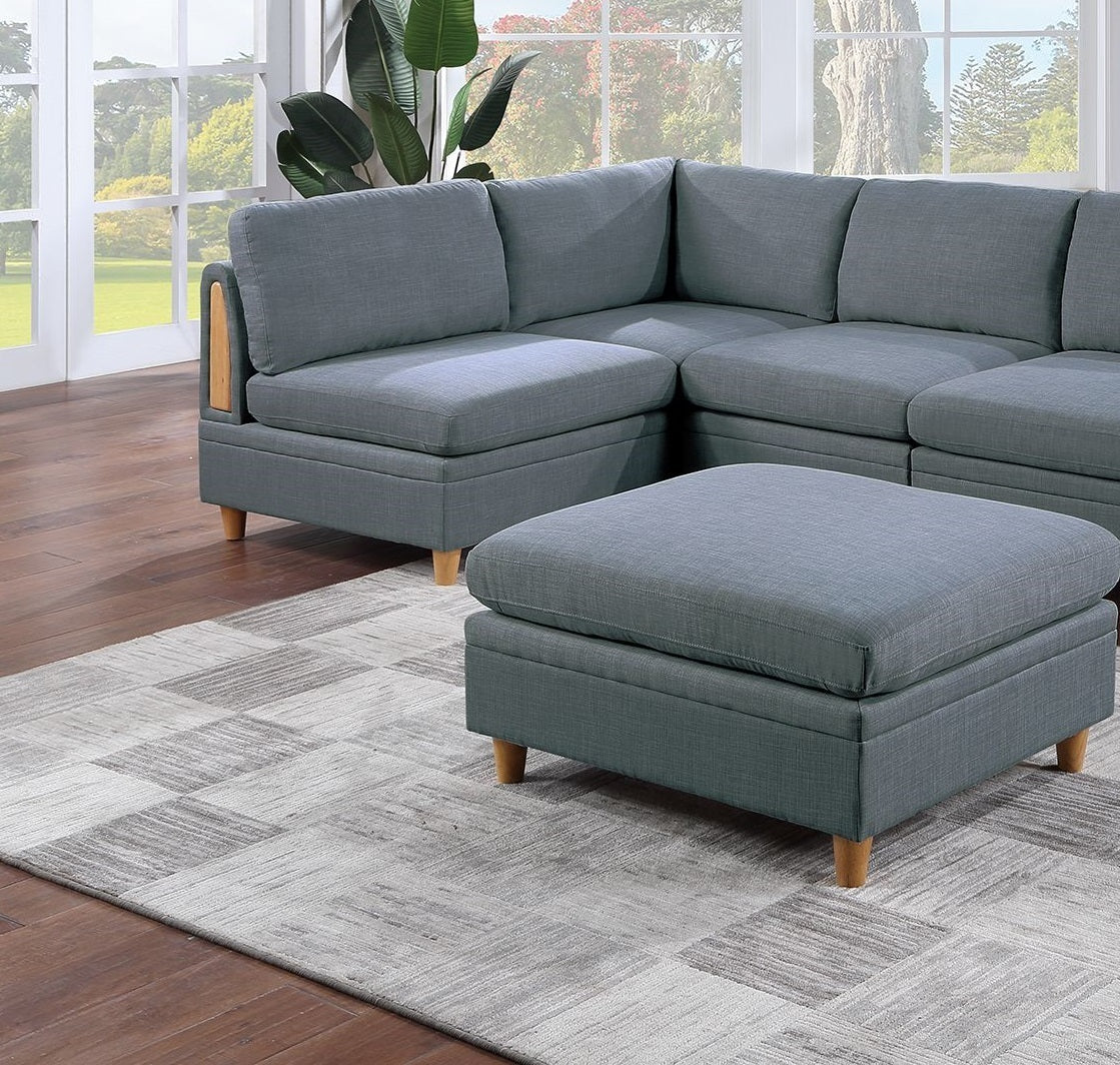 Wooden Legs Ottoman - Grey
