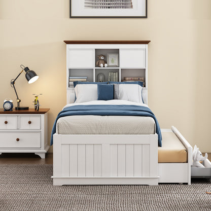 Twin Bookcase Bed with Trundle and Storage