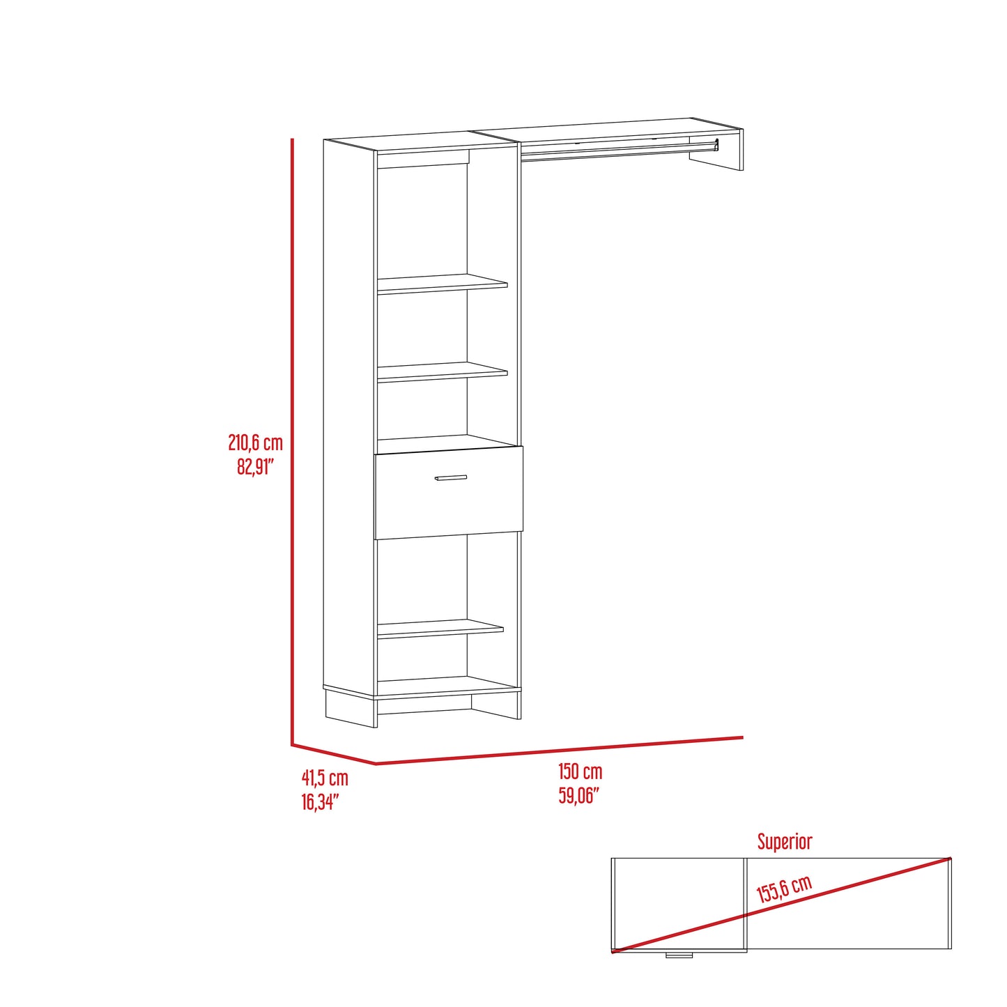 Nova Space 1-Drawer 4-Shelf Closet System - White