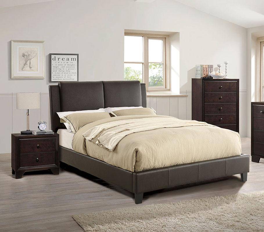 Niki Faux Leather Upholstered Queen Size Bed - Brown
