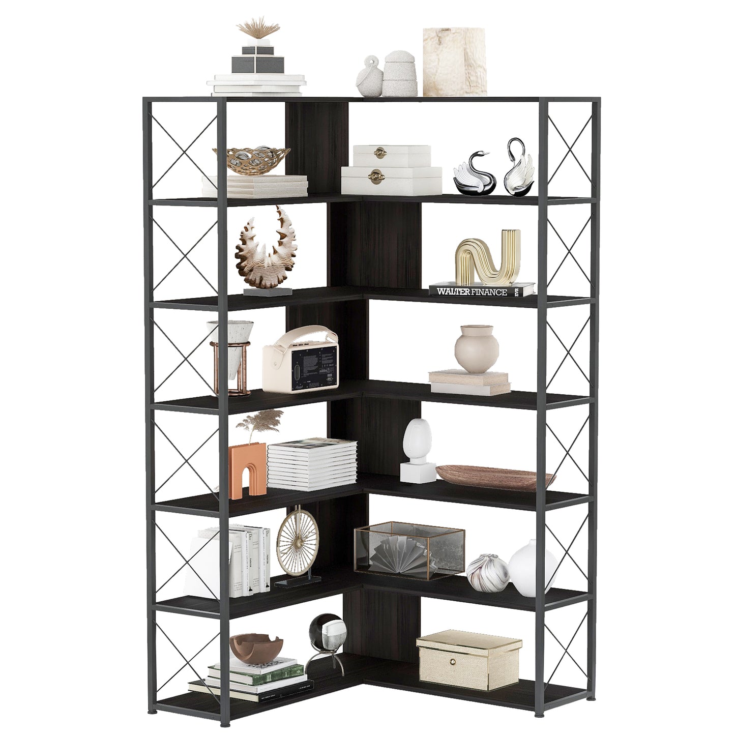 L-Shaped Corner Bookcase - Black