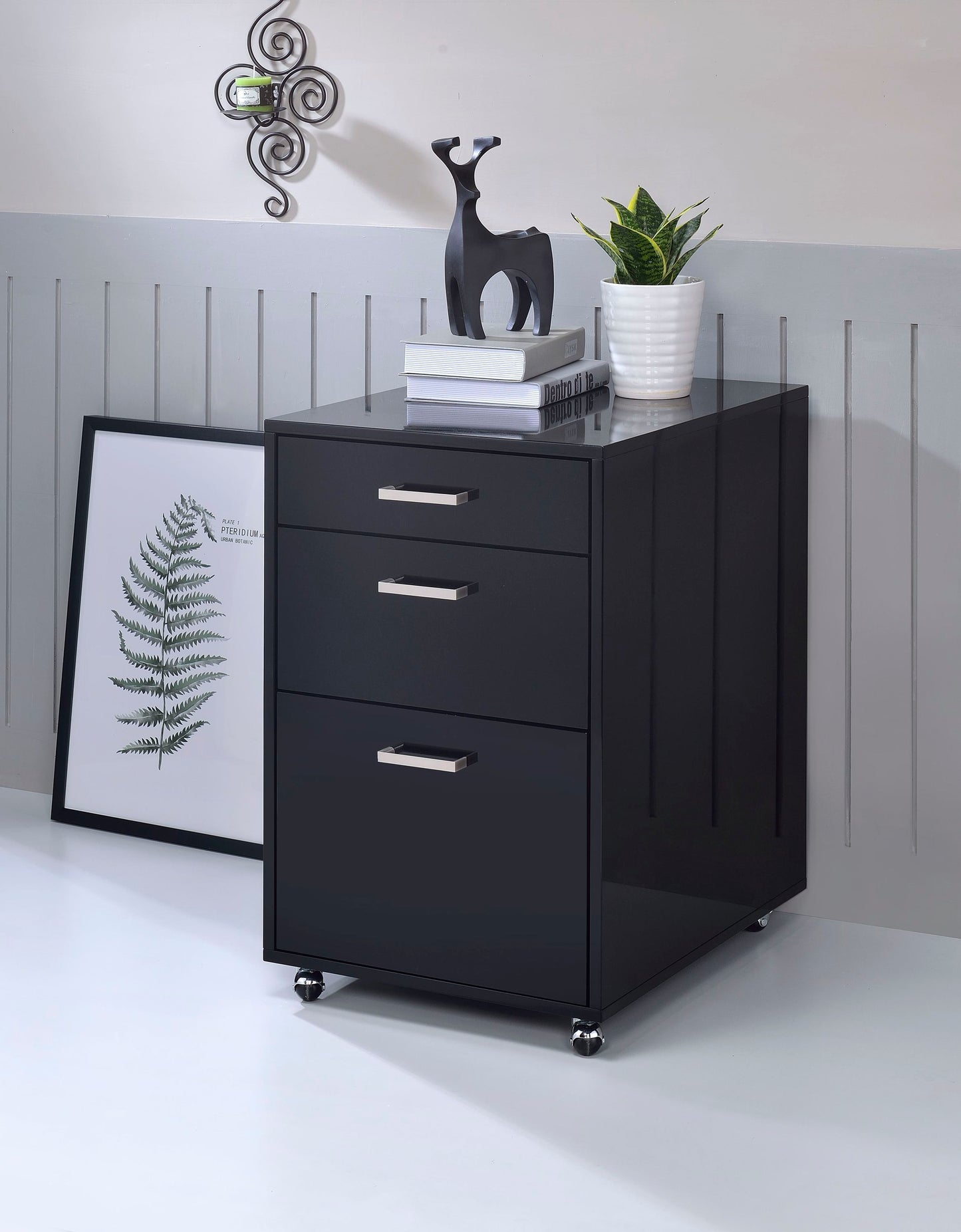 Glossy Black Chrome File Cabinet