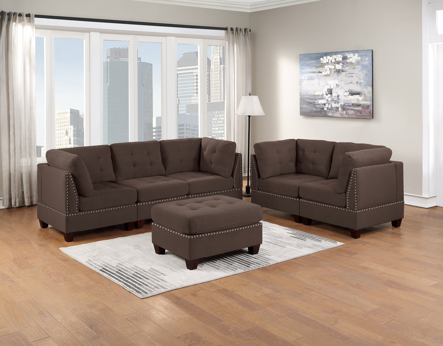 Tufted Fabric Ottoman - Coffee