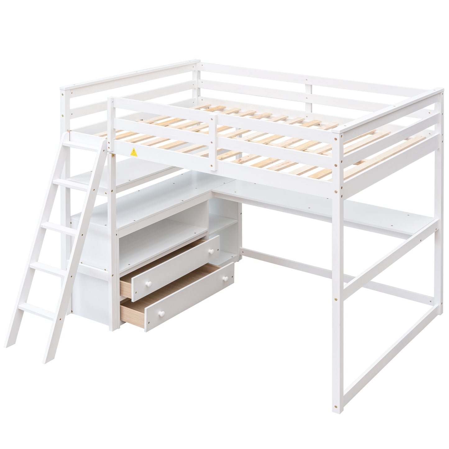 ElevateMax Full Size Loft Bed with Desk and Storage, in Elegant White